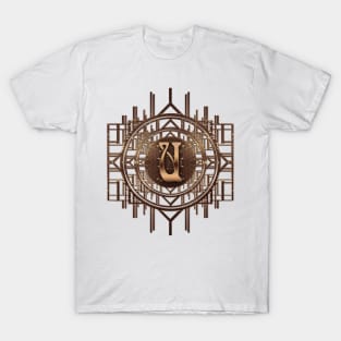 art nouveau monogram u letter alphabetical vintage gifts in antique gold T-Shirt